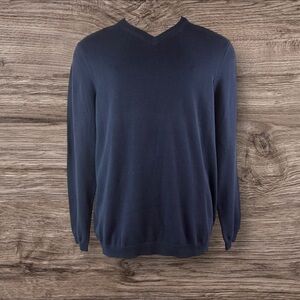 Eddie Bauer Sweater Men’s XL Tall V Neck Cotton/Nylon Solid Navy Blue (83)